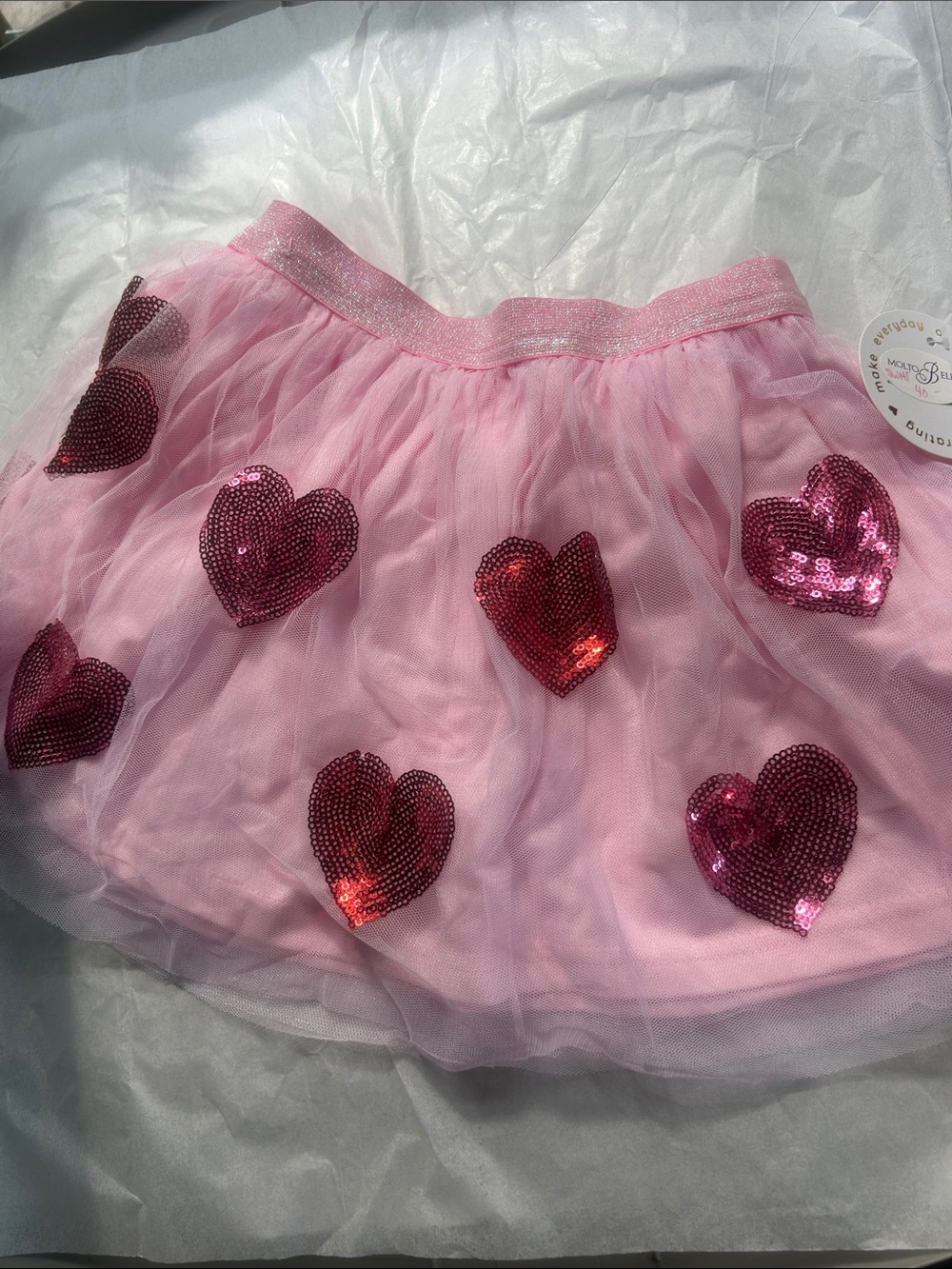 Pink Sequin Heart Tulle Skirt - Kids
